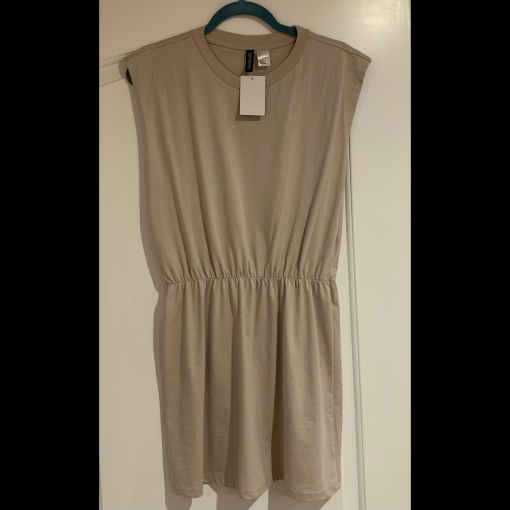 H&M short sleeveless dress soft cotton jersey crew neck folded edge @ armholes